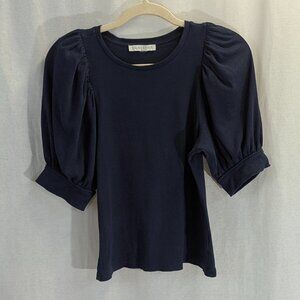 Chelsea & Violet Navy Balloon Sleeved Top Size Small